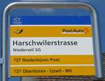 (180'200) - PostAuto-Haltestellenschild - Niederwil SG, Harschwilerstrasse - am 21.