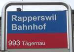 (157'776) - RJ-Haltestellenschild - Rapperswil, Bahnhof - am 14. Dezember 2014