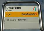 (147'863) - PostAuto-Haltestellenschild - Biasca, Stazione - am 6. November 2013