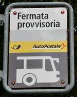 (280'336) - Postuto-Haltestellenschild - Fermata provvisoria - am 13. September 2025 beim Bahnhof Biasca