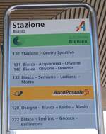 (290'857) - autolinee bleniesi/PostAuto-Haltestellenschild - Biasca, Stazione - am 12.