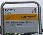 (263'623) - PostAuto-Haltestellenschild - Faido, Posta - am 9. Juni 2024