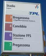 (155'224) - TPL-Haltestellenschild - Lugano, Stadio - am 13. September 2014