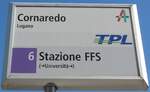 (155'226) - TPL-Haltestellenschild - Lugano, Cornaredo - am 13. September 2014