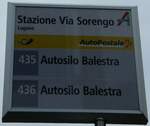 (242'761) - PostAuto-Haltestellenschild - Lugano, Stazione Via Sorengo - am 16. November 2022