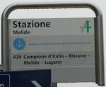 (242'731) - SOCIET NAVIGAZIONE DEL LAGO DI LUGANO-Haltestellenschild - Melide, Stazione - am 15.