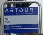 (282'810) - ARTOUR-Haltestellenschild - Arbon. Zik - am 5. Dezember 2025
