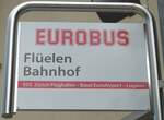 (195'449) - EUROBUS-Haltestellenschild - Flelen, Bahnhof - am 1. August 2018