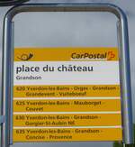(172'965) - PostAuto-Haltestellenschild - Grandson, place du chteau - am 13. Juli 2016