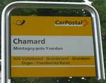 (173'032) - PostAuto-Haltestellenschild - Montagny-prs-Yverdon, Chamard - am 15. Juli 2016