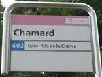 (173'033) - travys-Haltestellenschild - Montagny, Chamard - am 15.