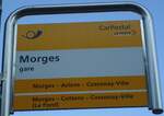 (138'157) - PostAuto-Haltestellenschild - Morges, gare - am 9. Mrz 2012