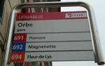 orbe/742509/143839---urbabustravys-haltestellenschild---orbe-gare (143'839) - URBABUS/travys-Haltestellenschild - Orbe, gare - am 27. April 2013