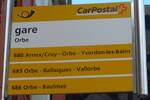 (173'014) - PostAuto-Haltestellenschild - Orbe, gare - am 15. Juli 2016