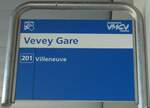 (141'836) - VMCV-Haltestellenschild - Vevey, Gare - am 23. September 2012