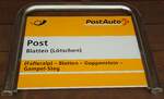(146'257) - PostAuto-Haltestellenschild - Blatten (Ltschen), Post - am 5. August 2013