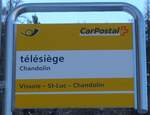 (178'104) - PostAuto-Haltestellenschild - Chandolin, tlsige - am 21. Januar 2017