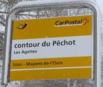 (188'409) - PostAuto-Haltestellenschild - Les Agettes, contour du Pchot - am 11.