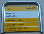 (232'179) - PostAuto-Haltestellenschild - Les Haudres, centre - am 21. Januar 2022