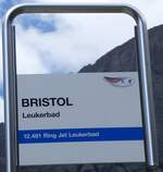 (264'007) - LLB-Haltestellenschild - Leukerbad, Bristol - am 24.