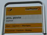 (257'031) - PostAuto-Haltestellenschild - Leytron, anc, poste - am 16. November 2023
