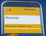 (208'987) - PostAuto-Haltestellenschild - Moosalp, Moosalp - am 18. August 2019