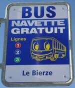 Ovronnaz/738693/131957---bus-navette-haltestellenschild---ovronnaz (131'957) - BUS NAVETTE-Haltestellenschild - Ovronnaz, Le Bierze - am 2. Januar 2011