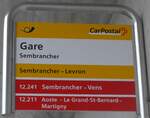 (184'032) - PostAuto/TMR-Haltestellenschild - Sembrancher, Gare - am 24. August 2017