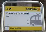 (172'546) - PostAuto-Haltestellenschild - Sion, Place de la Planta - am 26. Juni 2016