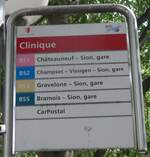 (172'549) - BUS Sdunois-Haltestellenschild - Sion, Clinique - am 26. Juni 2016