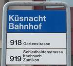(203'513) - ZVV-Haltestellenschild - Ksnacht, Bahnhof - am 7.