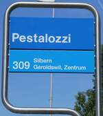 dietikon/856934/264866---zvv-haltestellenschild---dietikon-pestalozzi (264'866) - ZVV-Haltestellenschild - Dietikon, Pestalozzi - am 18. Juli 2024