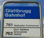 (144'409) - ZVV-Haltestellenschild - Glattbrugg, Bahnhof - am 20.