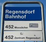 (167'426) - ZVV-Haltestellenschild - Regensdorf, Bahnhof - am 19. November 2015
