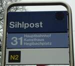 (143'718) - ZVV-Haltestellenschild - Zrich, Sihlpost - am 21. April 2013