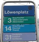 (157'741) - ZVV-Haltestellenschild - Zrich, Lwenplatz - am 14.