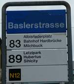 (256'281) - ZVV-Haltestellenschild - Zrich, Baslerstrasse - am 21. Oktober 2023