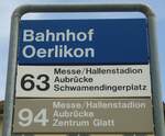 zurich-oerlikon/740397/134867---zvv-haltestellenschild---zuerich-oerlikon-bahnhof (134'867) - ZVV-Haltestellenschild - Zrich-Oerlikon, Bahnhof - am 10. Juli 2011