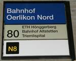 (243'495) - ZVV-Haltestellenschild - Zrich, Bahnhof Oerlikon Nord - am 7. Dezember 2022