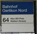 (243'496) - ZVV-Haltestellenschild - Zrich, Bahnhof Oerlikon Nord - am 7. Dezember 2022