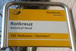 rotkreuz/741644/138054---postauto-haltestellenschild---rotkreuz-bahnhof (138'054) - PostAuto-Haltestellenschild - Rotkreuz, Bahnhof Nord - am 6. Mrz 2012