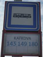 (198'775) - DPP-Haltestellenschild - Praha, Kafkova - am 20.